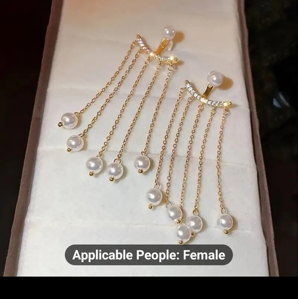 NEW FAUX PEARL TASSEL DANGLE EARRINGS - Picture 3 of 8